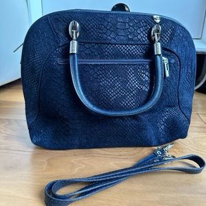 Custom leather Italian bag, dark navy